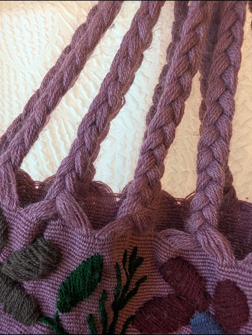 Hand-Embroidered Purple Floral Tote Bag